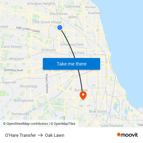 O'Hare Transfer to Oak Lawn map