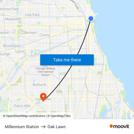 Millennium Station to Oak Lawn map