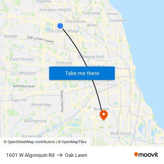 1601 W Algonquin Rd to Oak Lawn map