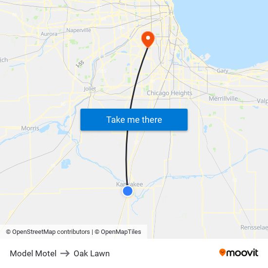 Model Motel to Oak Lawn map