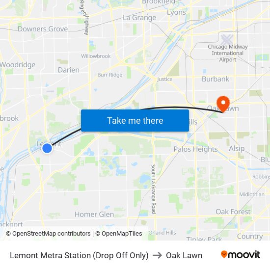 Lemont Metra Station (Drop Off Only) to Oak Lawn map