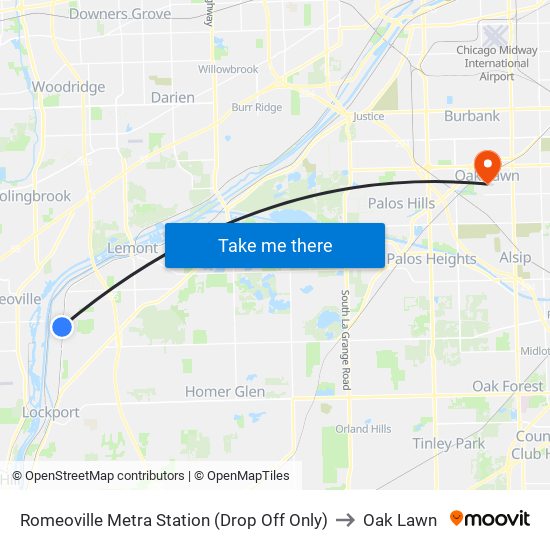 Romeoville Metra Station (Drop Off Only) to Oak Lawn map