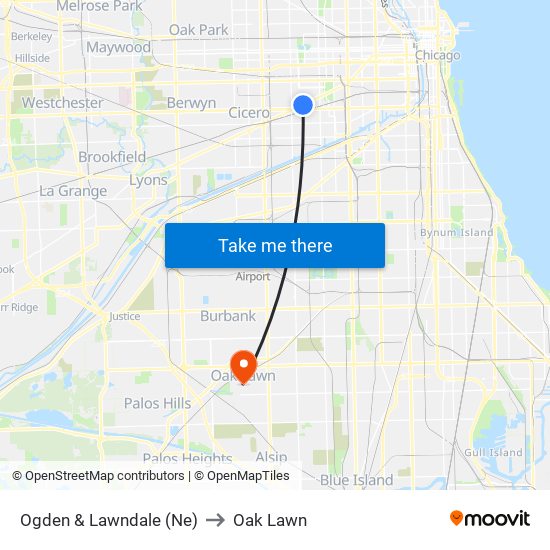 Ogden & Lawndale (Ne) to Oak Lawn map