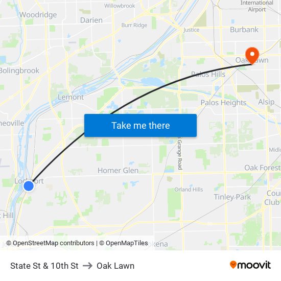 State St & 10th St to Oak Lawn map