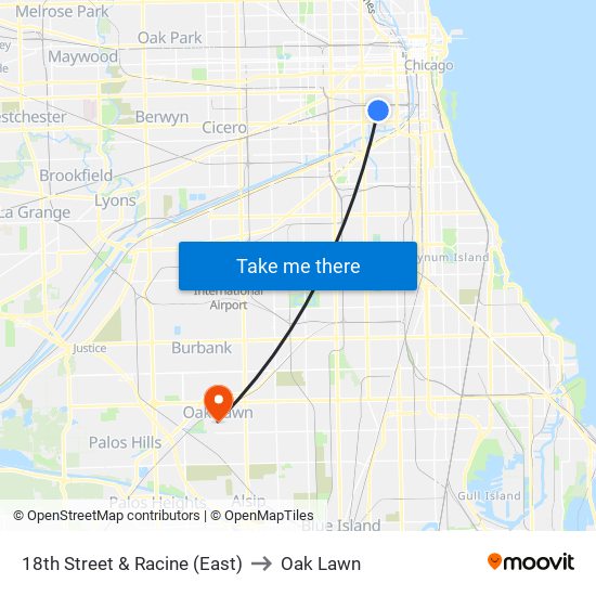 18th Street & Racine (East) to Oak Lawn map