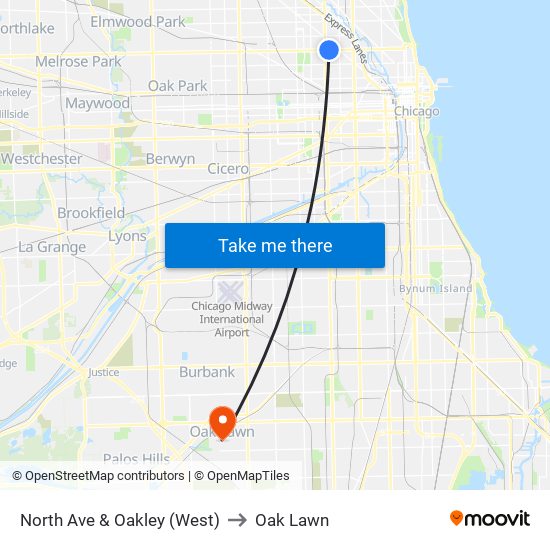 North Ave & Oakley (West) to Oak Lawn map