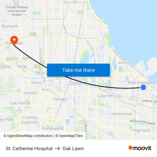 St. Catherine Hospital to Oak Lawn map