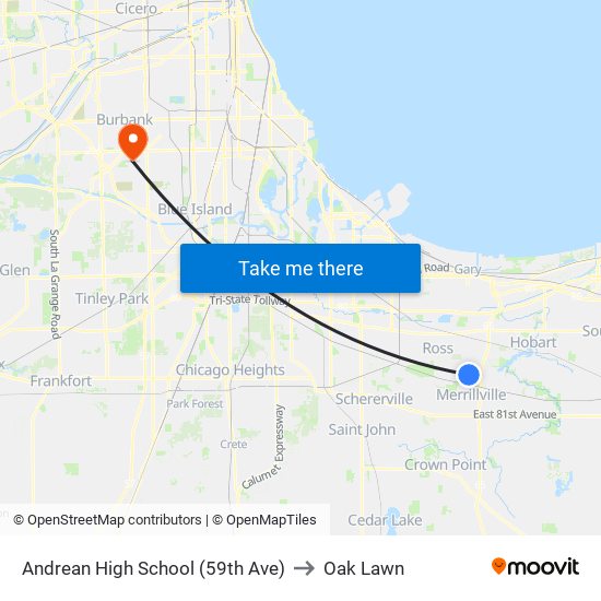 Andrean High School (59th Ave) to Oak Lawn map