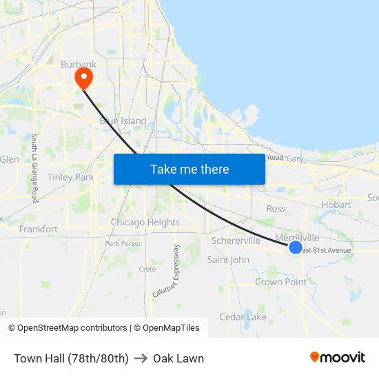 Town Hall (78th/80th) to Oak Lawn map