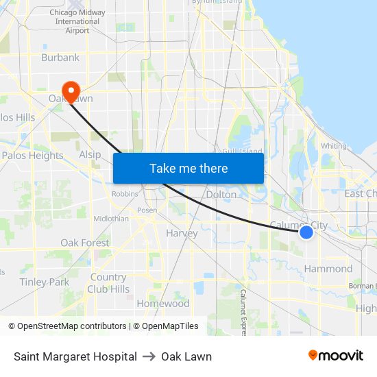 Saint Margaret Hospital to Oak Lawn map