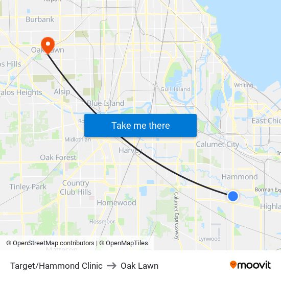 Target/Hammond Clinic to Oak Lawn map