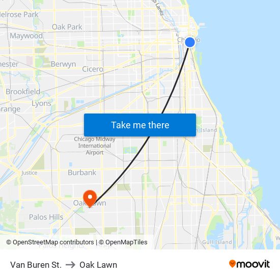 Van Buren St. to Oak Lawn map