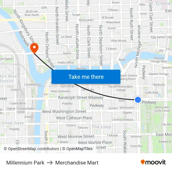 Millennium Park to Merchandise Mart map
