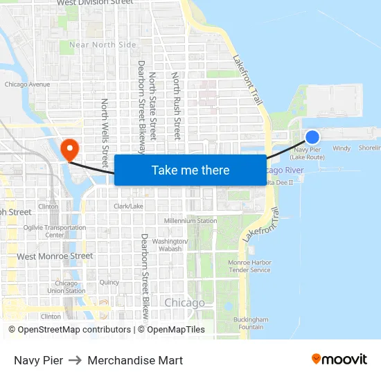 Navy Pier to Merchandise Mart map