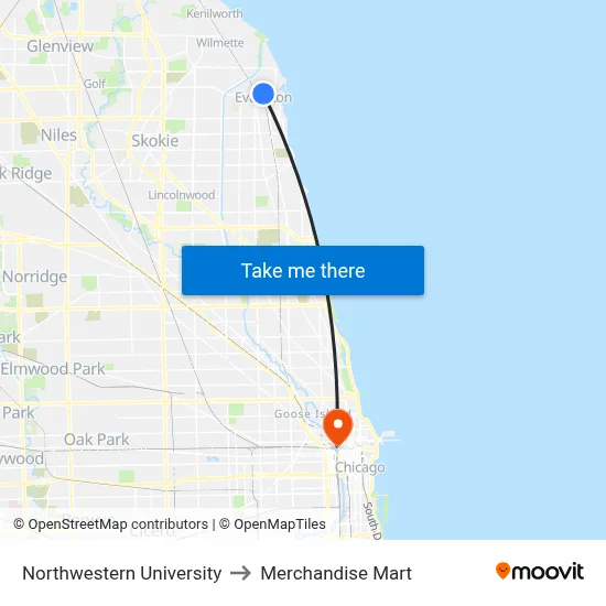 Northwestern University to Merchandise Mart map