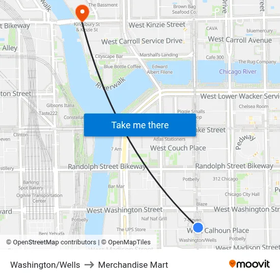 Washington/Wells to Merchandise Mart map