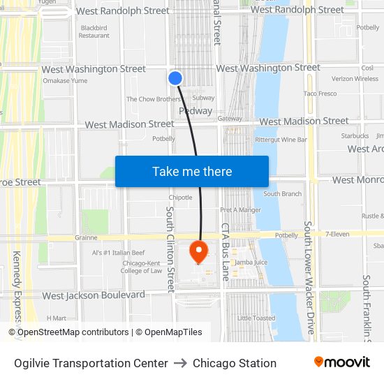 Ogilvie Transportation Center to Chicago Station map