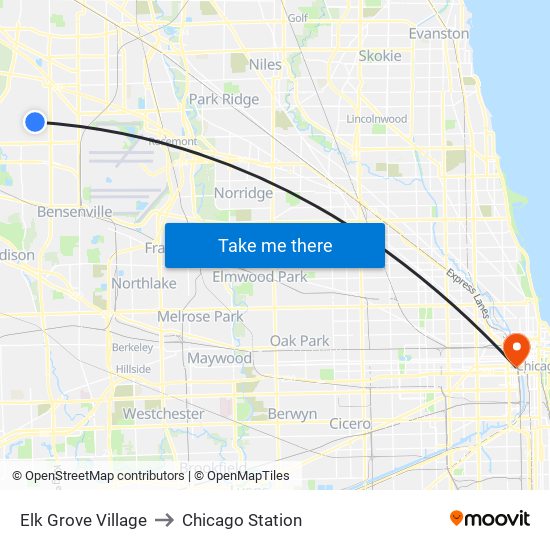 Elk Grove Village to Chicago Station map