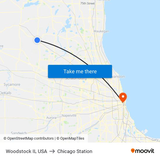 Woodstock IL USA to Chicago Station map