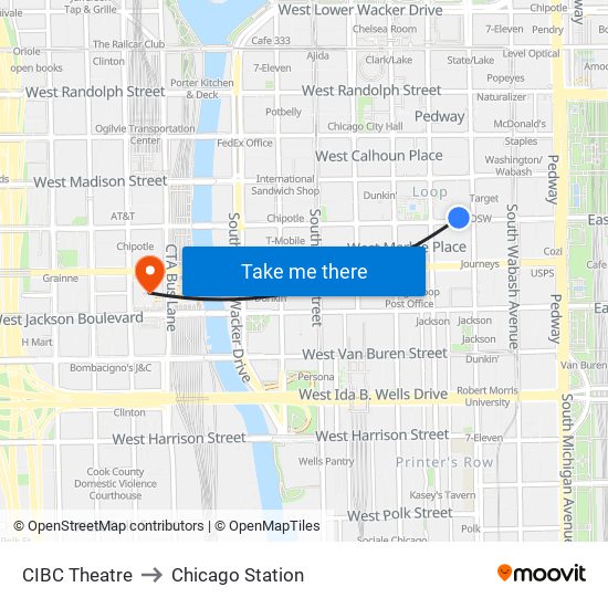 CIBC Theatre to Chicago Station map