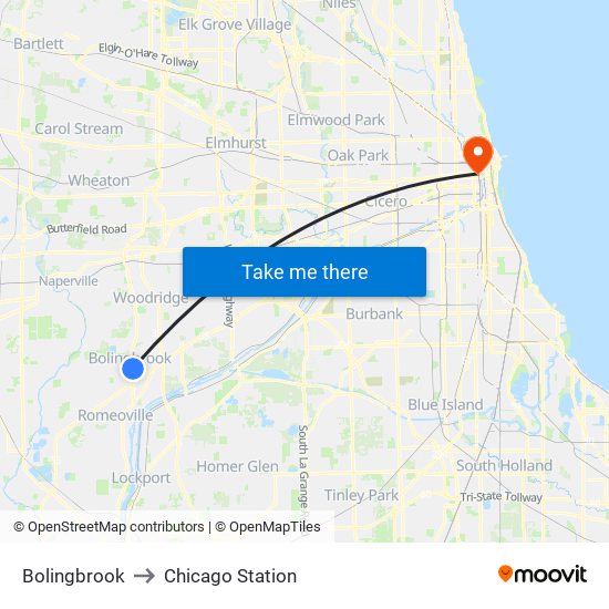 Bolingbrook to Chicago Station map