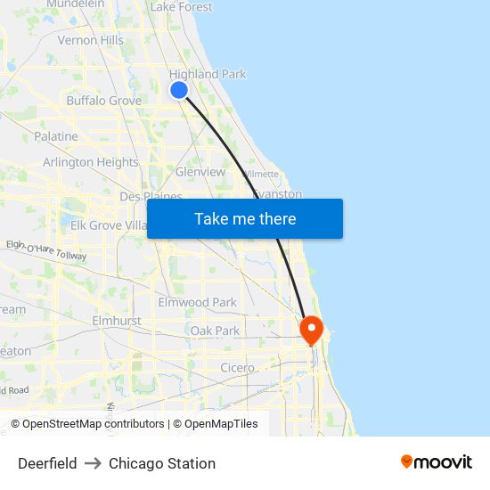 Deerfield to Chicago Station map