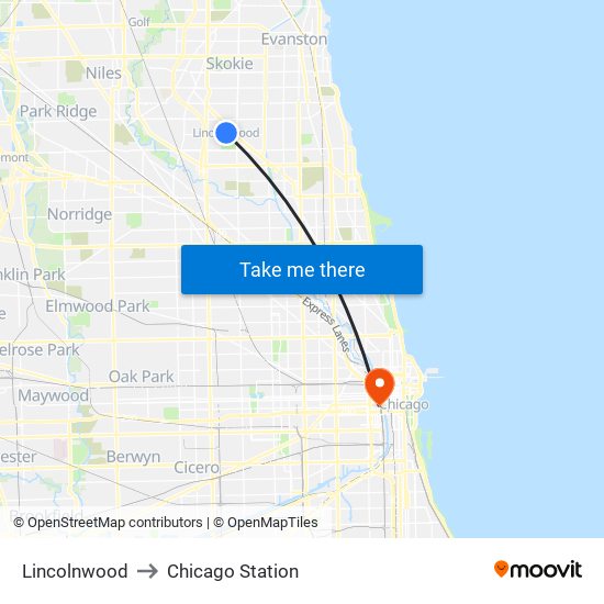 Lincolnwood to Chicago Station map