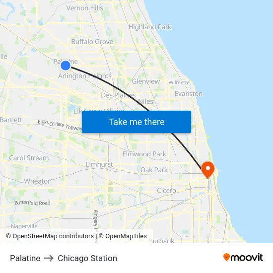 Palatine to Chicago Station map