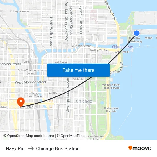 Navy Pier to Chicago Bus Station map
