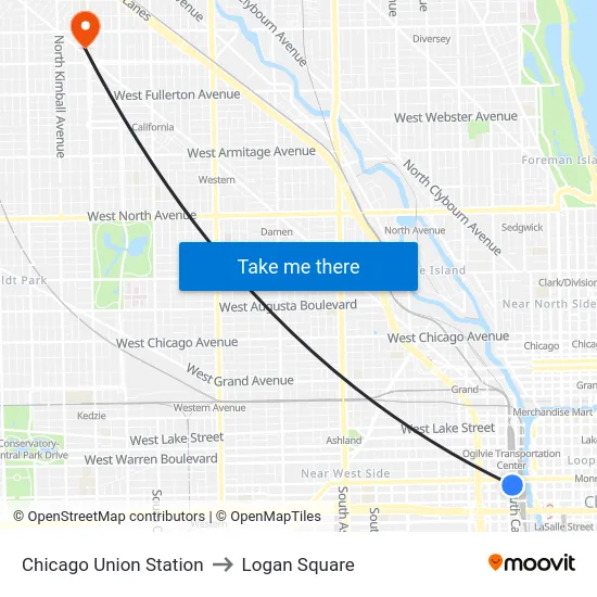 Chicago Union Station to Logan Square map