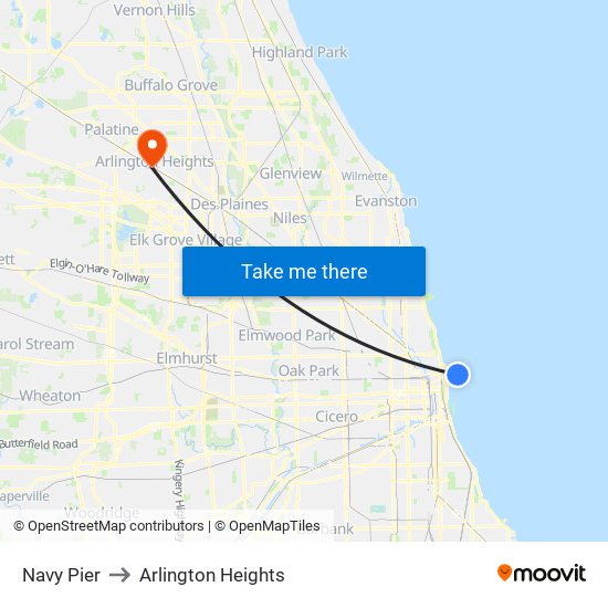 Navy Pier to Arlington Heights map