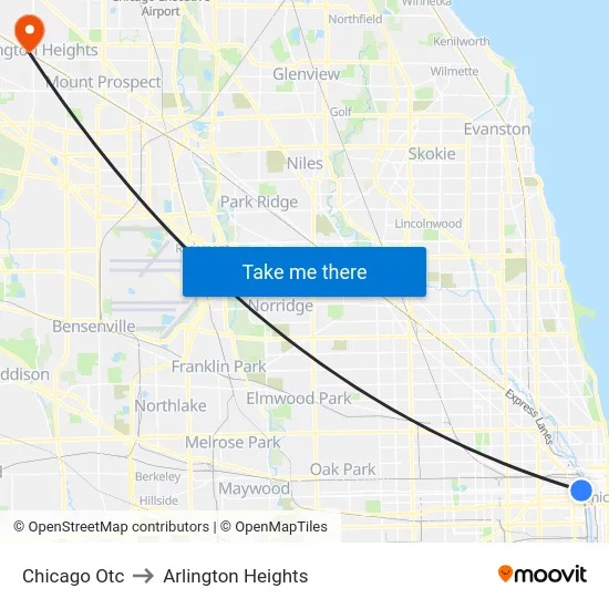 Chicago Otc to Arlington Heights map