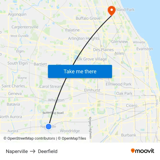 Naperville to Deerfield map