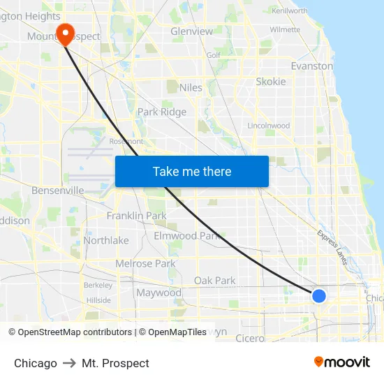 Chicago to Mt. Prospect map