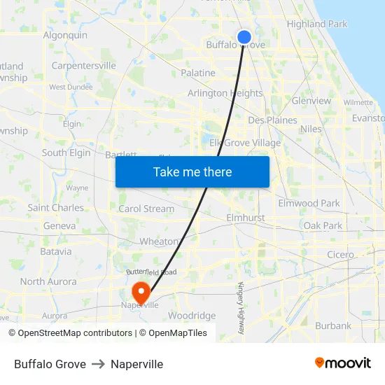 Buffalo Grove to Naperville map