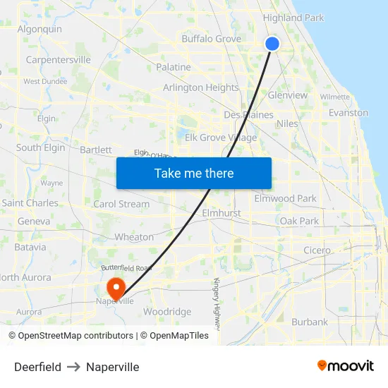 Deerfield to Naperville map
