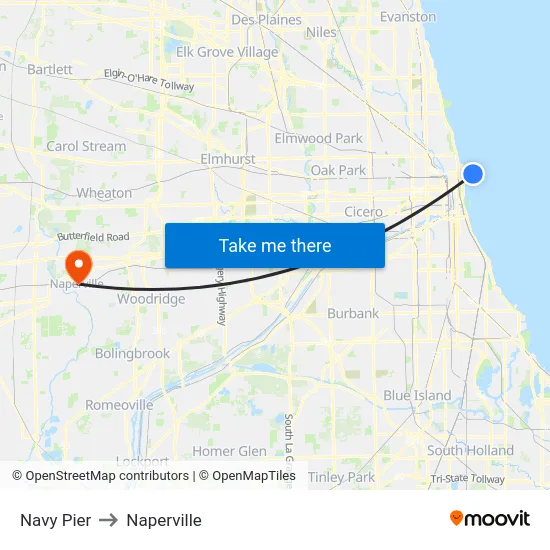 Navy Pier to Naperville map