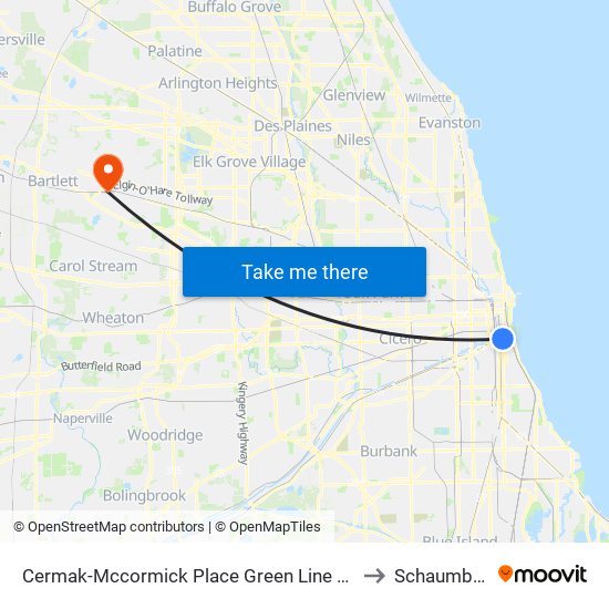 Cermak-Mccormick Place Green Line Station to Schaumburg map