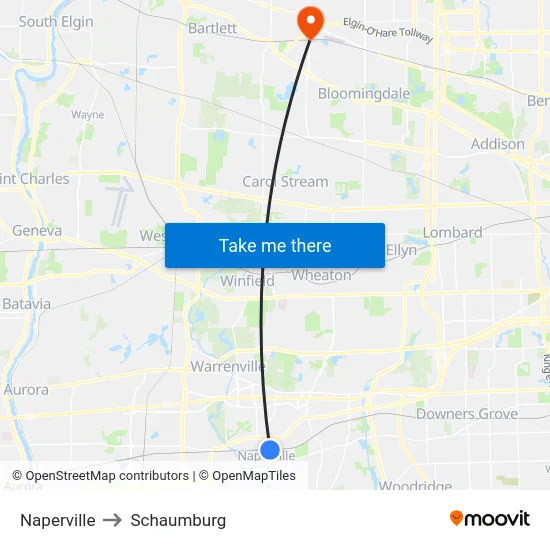 Naperville to Schaumburg map