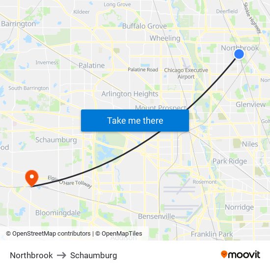 Northbrook to Schaumburg map