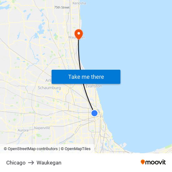 Chicago to Waukegan map