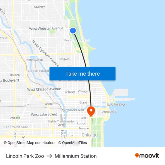 Lincoln Park Zoo to Millennium Station map