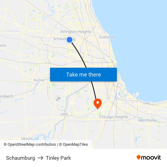 Schaumburg to Tinley Park map