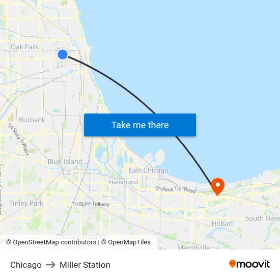 Chicago to Miller Station map