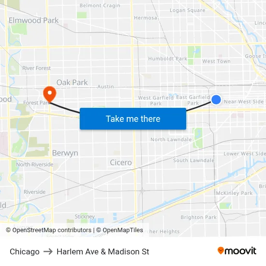 Chicago to Harlem Ave & Madison St map