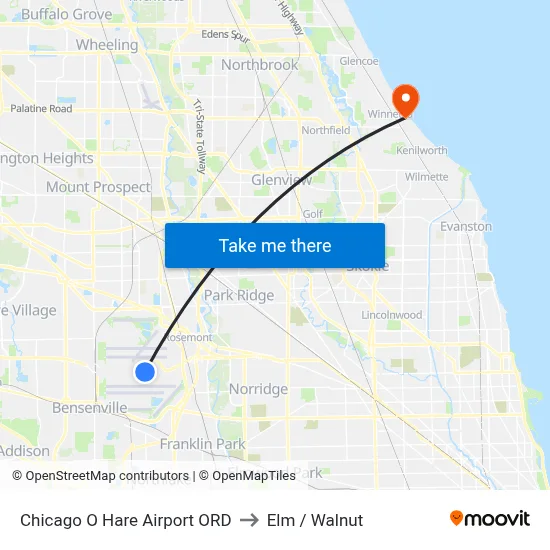 Chicago O Hare Airport ORD to Elm / Walnut map