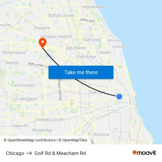 Chicago to Golf Rd & Meacham Rd map