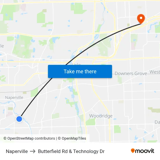 Naperville to Butterfield Rd & Technology Dr map