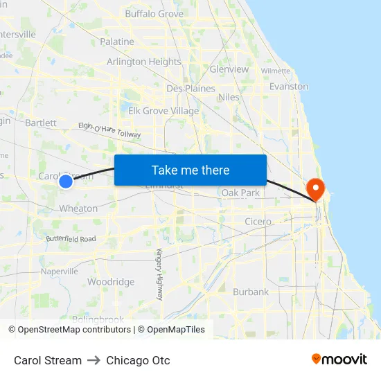 Carol Stream to Chicago Otc map
