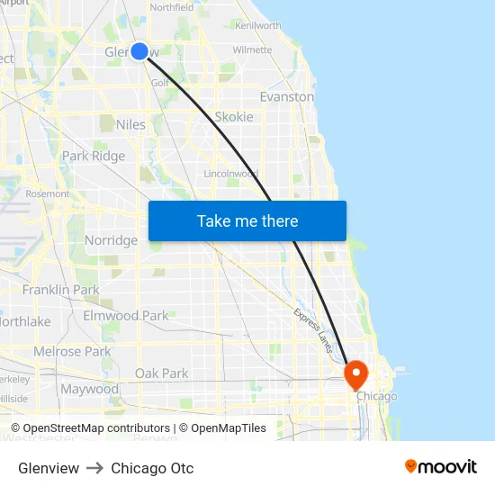 Glenview to Chicago Otc map